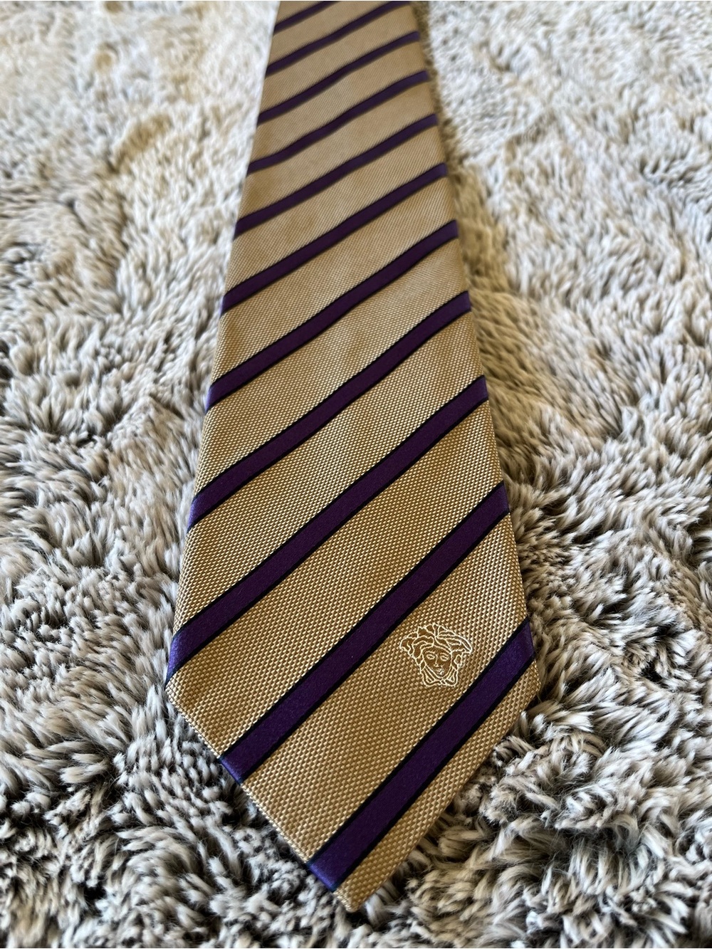 Early 90s Vintage Versace Medusa Head Designer Striped Silk Tie